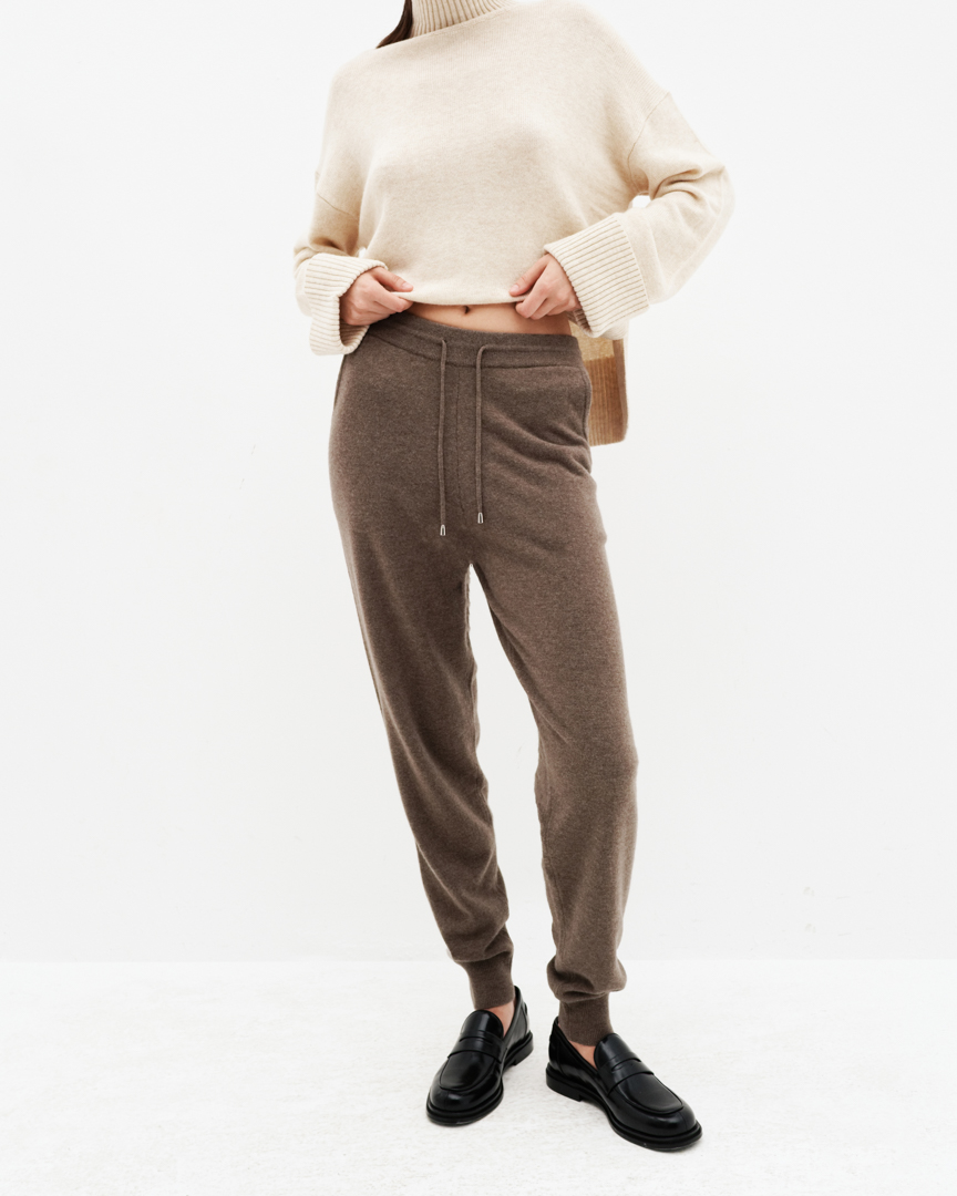 Вязаные брюки из 100% шерсти, коричневый меланж