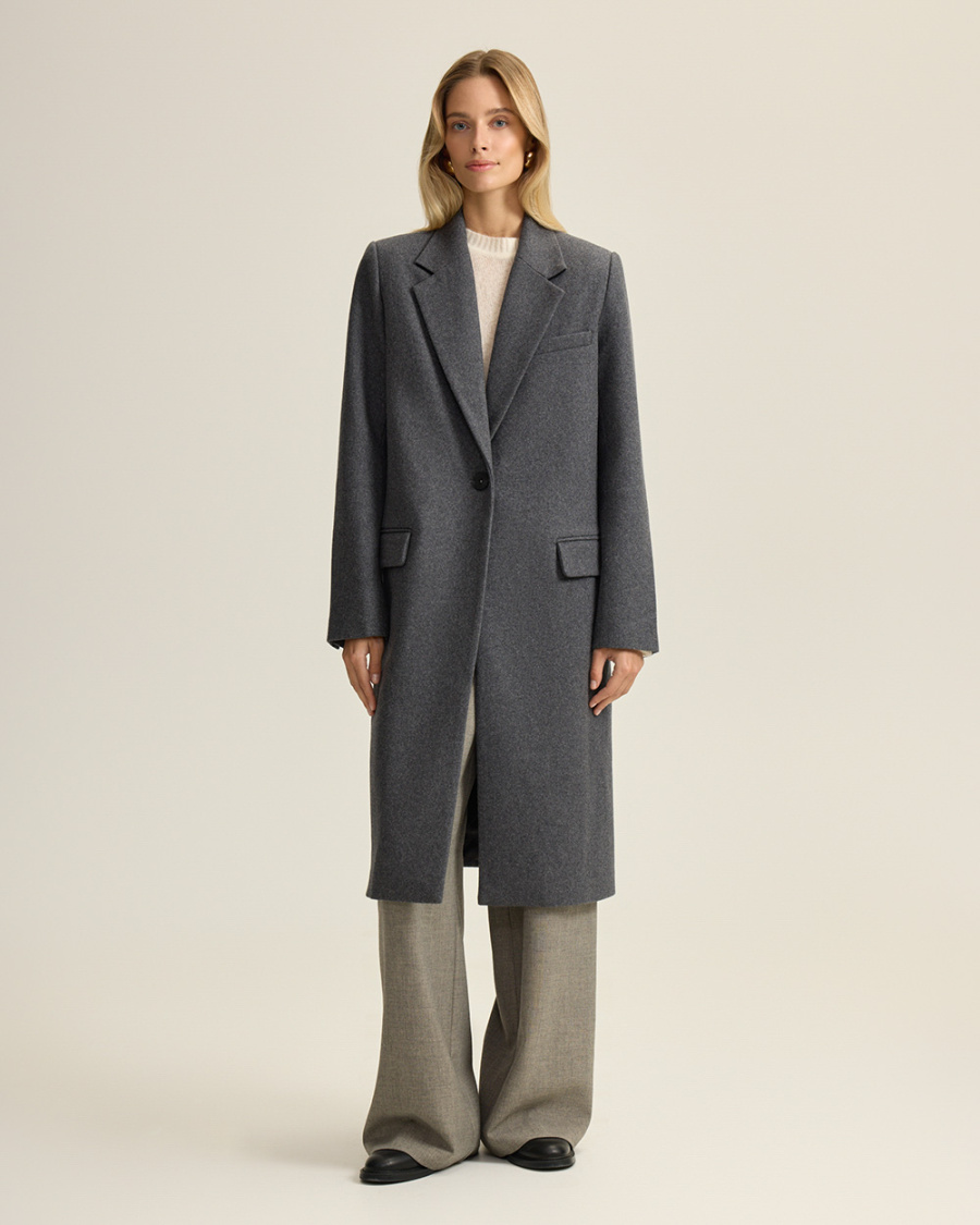 

Однобортное пальто оверсайз из шерсти, серый