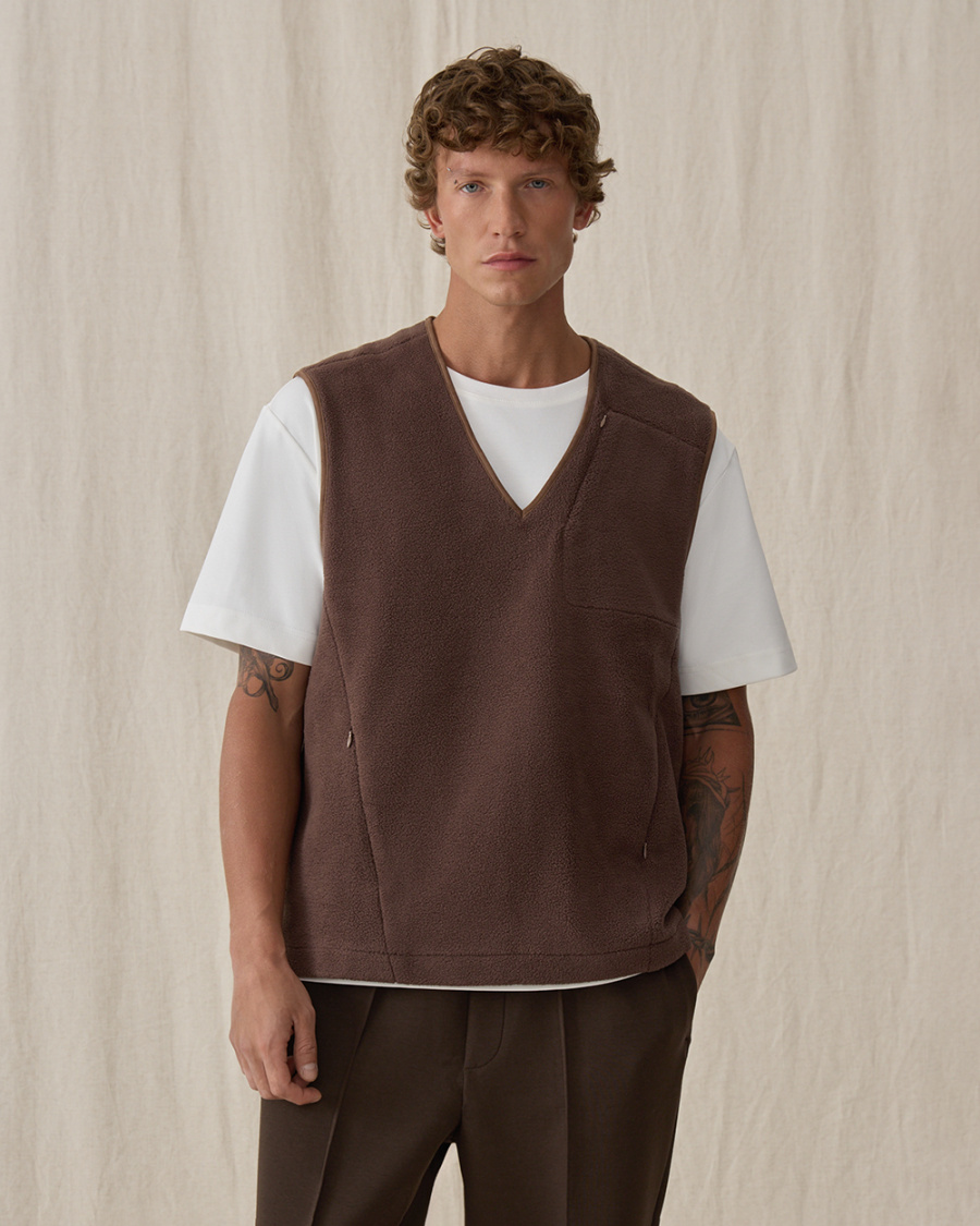 

Мужской жилет из флиса шерпа, коричневый