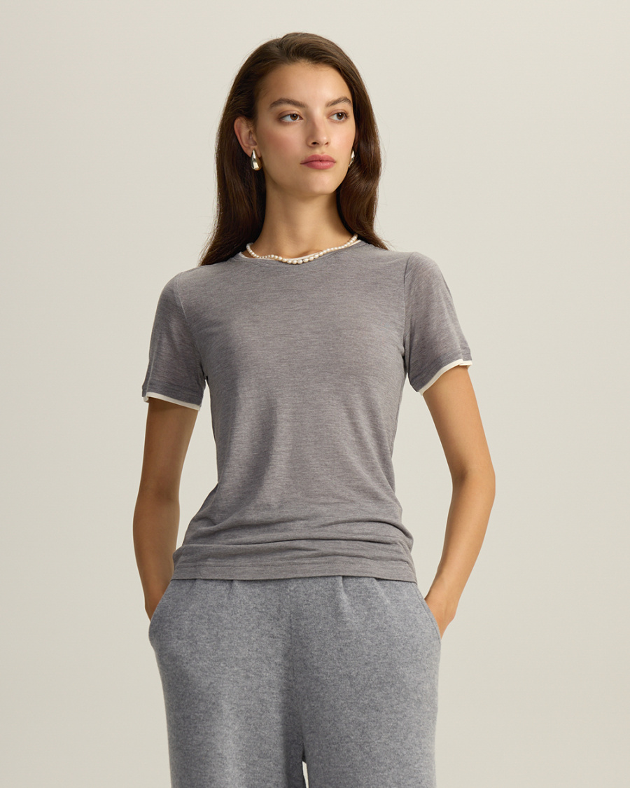 футболка с имитацией многослойности из модала с шелком и кашемиром  фотография