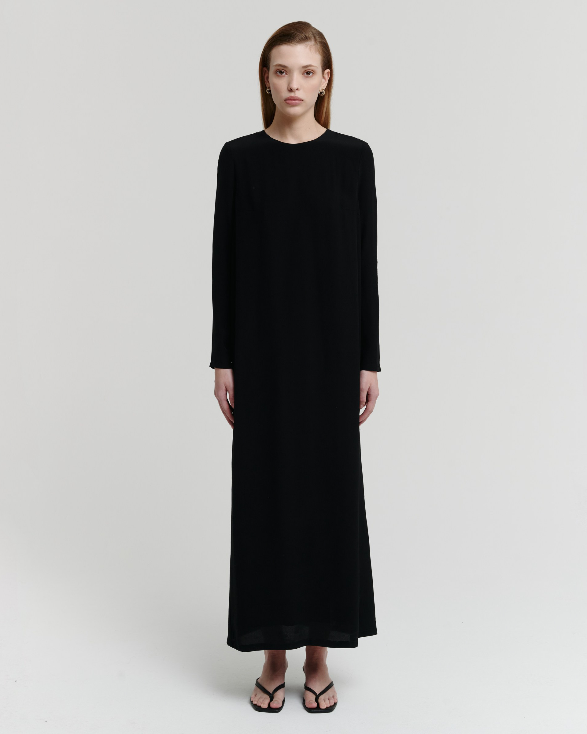 Платье макси с длинным рукавом, из вискозы, черный - фото 1