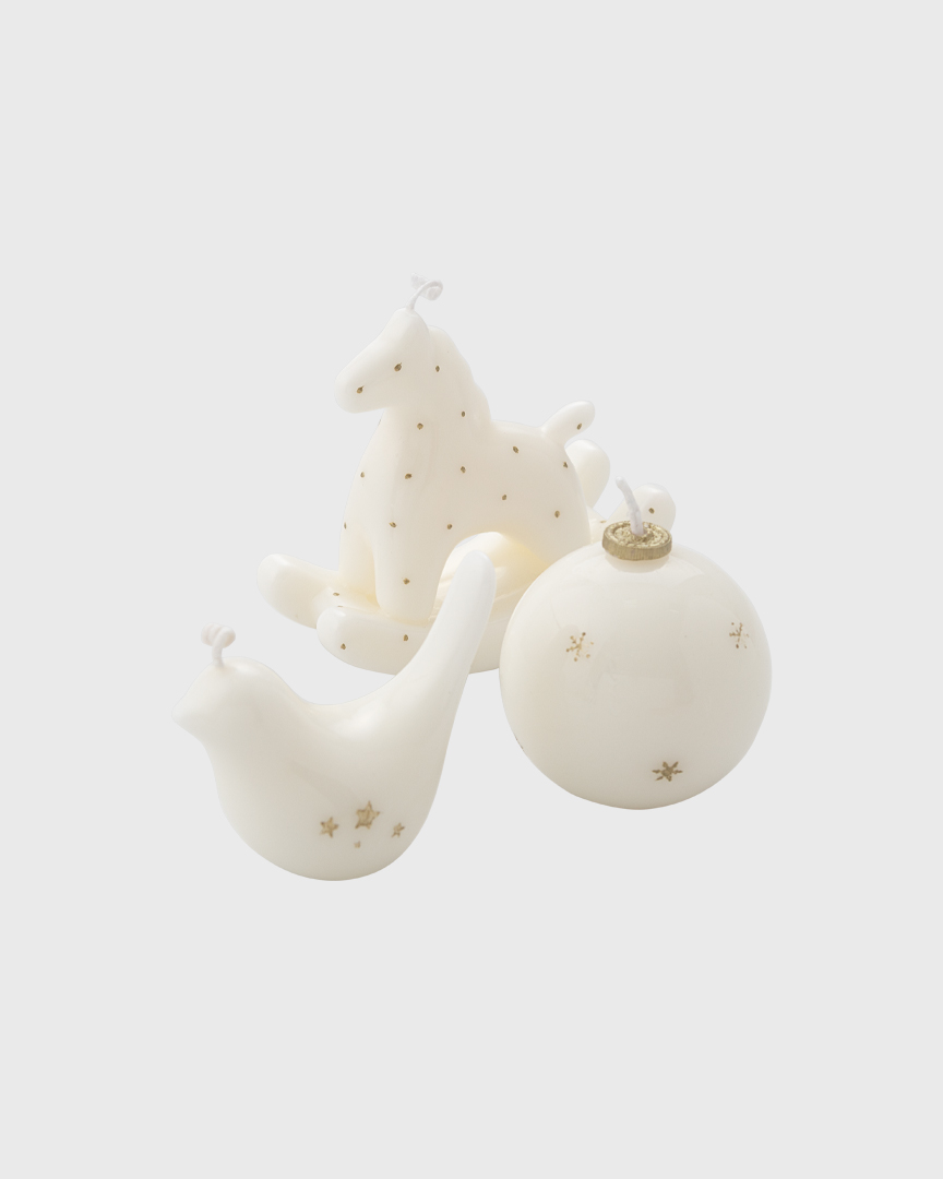

Набор свечей в виде елочных игрушек, молочный
