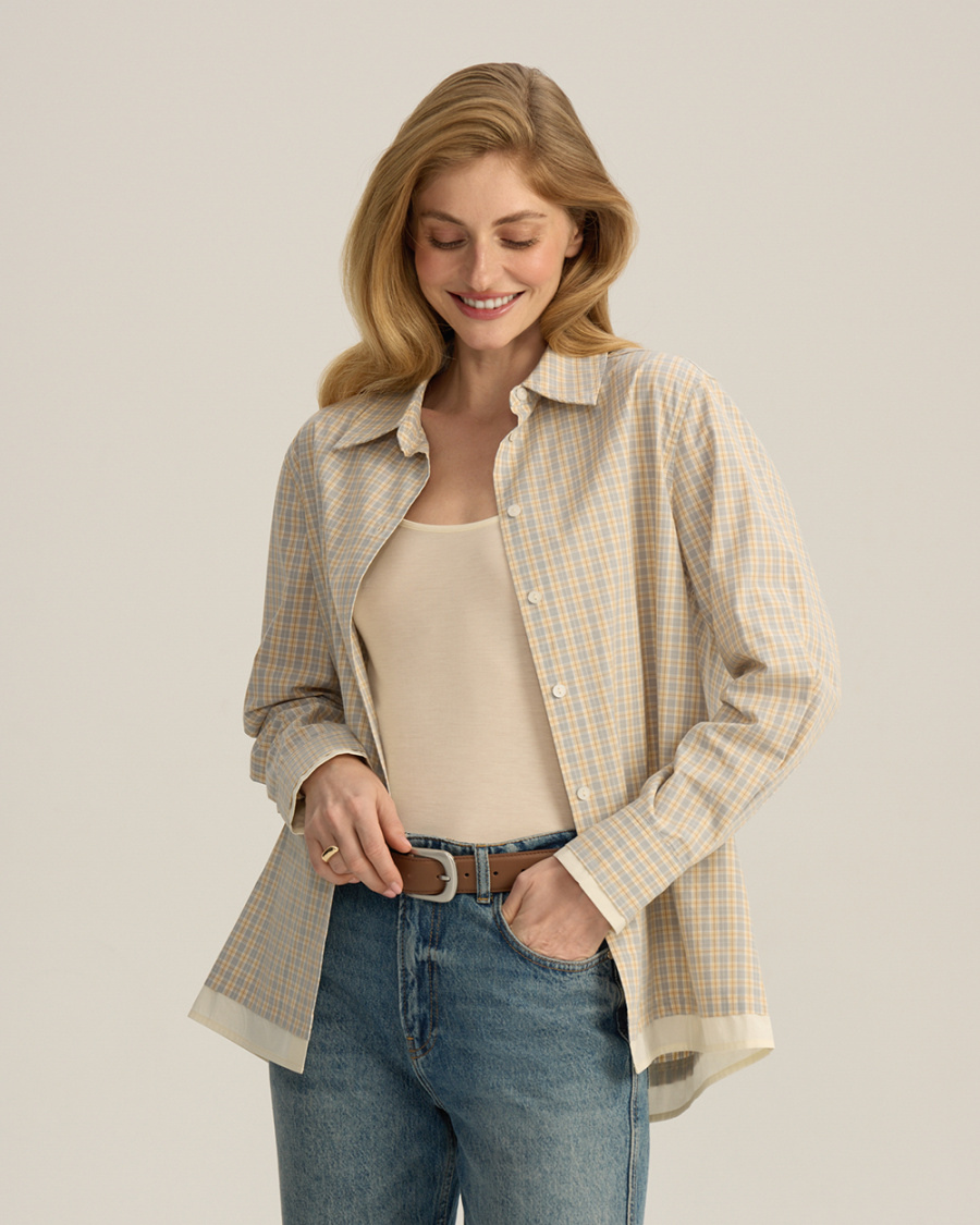 Клетчатая рубашка с эффектом многослойности бежевый с голубым 11900₽