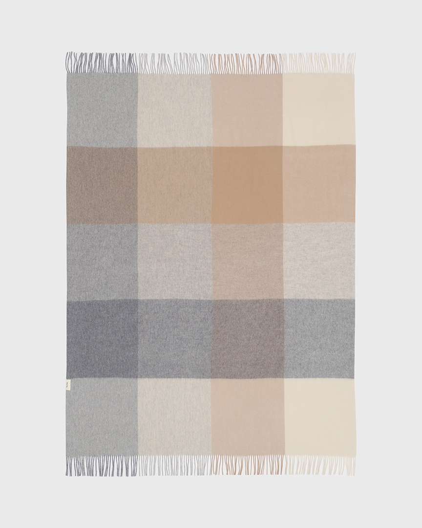 

Шерстяной плед в клетку, 140×180 см, светло-бежевый с серым