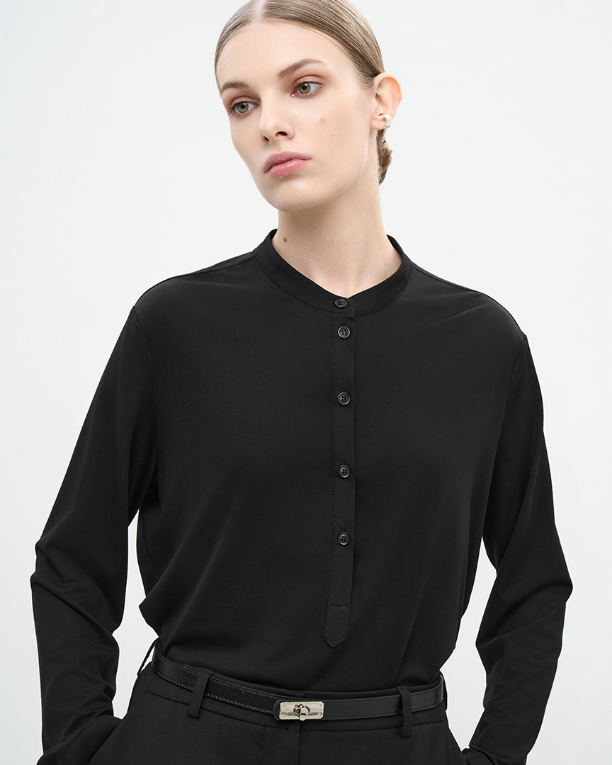 Блуза с воротником-стойкой на пуговицах, чёрный