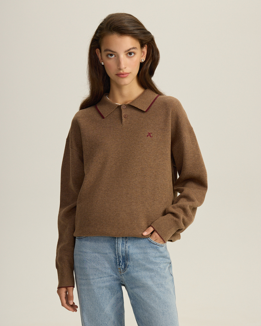 

Хлопковый джемпер Unisex с воротником поло, коричневый