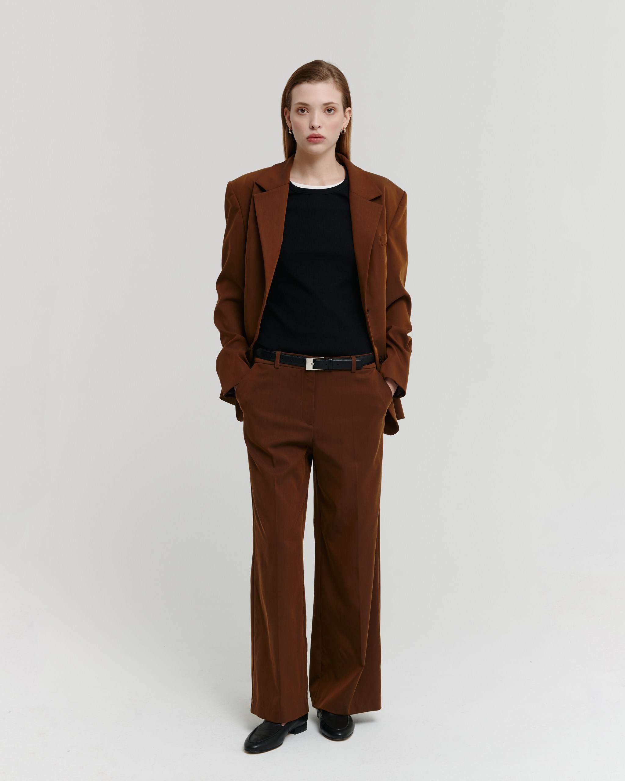 Прямые брюки из тенселя и эко-полиэстера, коричневый