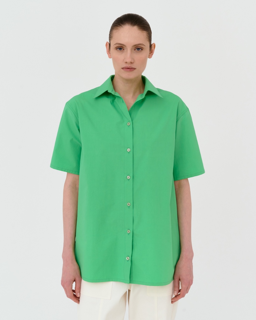 Хлопковая рубашка с коротким рукавом, зеленый
