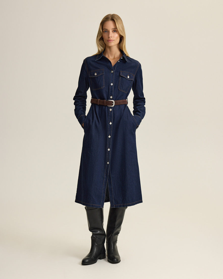 джинсовое платье на поясе  фотография