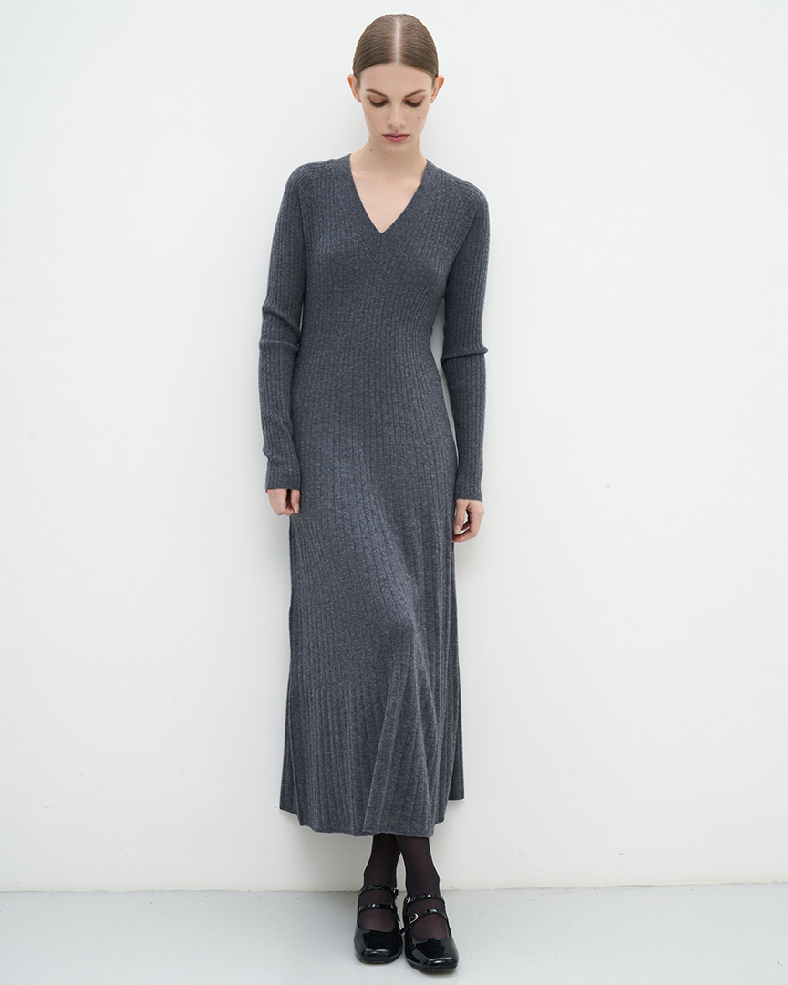 Вязаное платье из шерсти, серый - фото 1