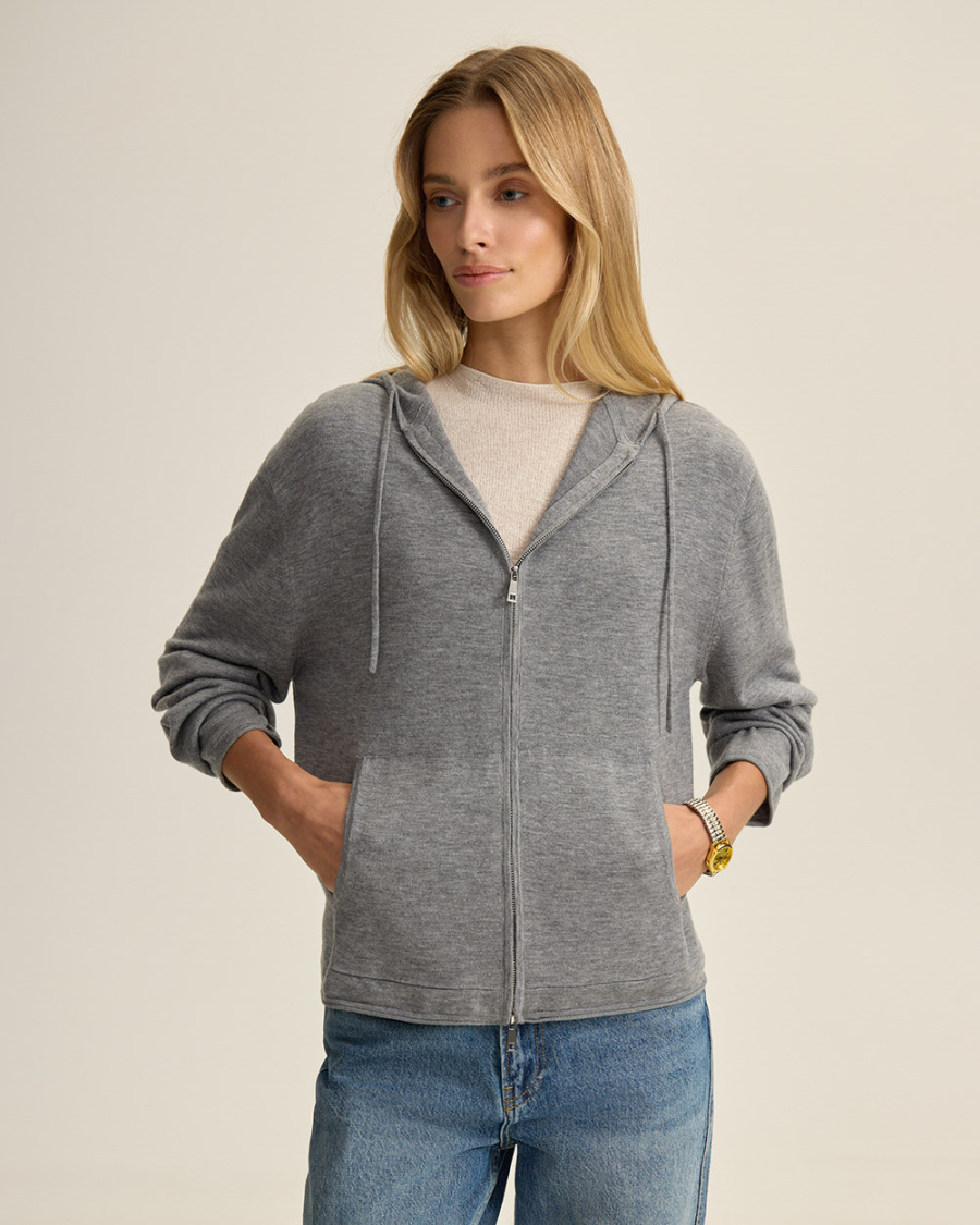 шерстяной кардиган на молнии с капюшоном  фотография