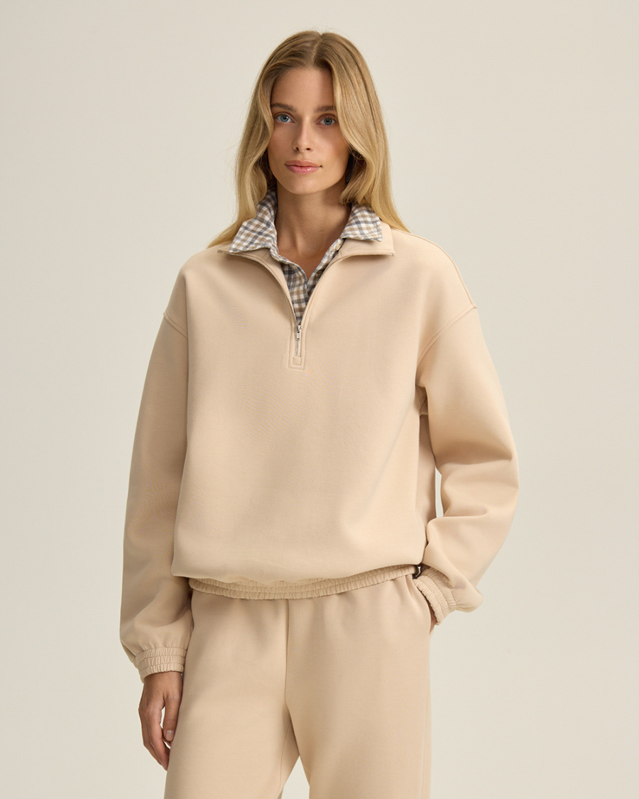 

Свитшот с воротом на молнии, молочный