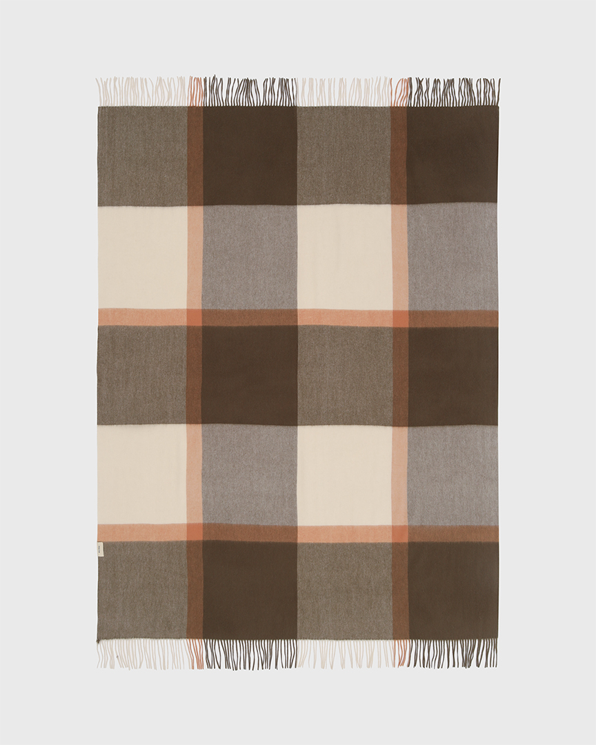 

Шерстяной плед в клетку, 140×180 см, бежевый с коричневым