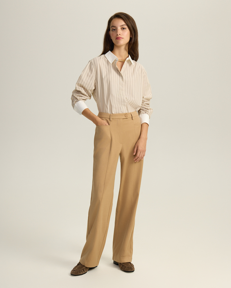 

Прямые брюки с отстрочками, бежевый