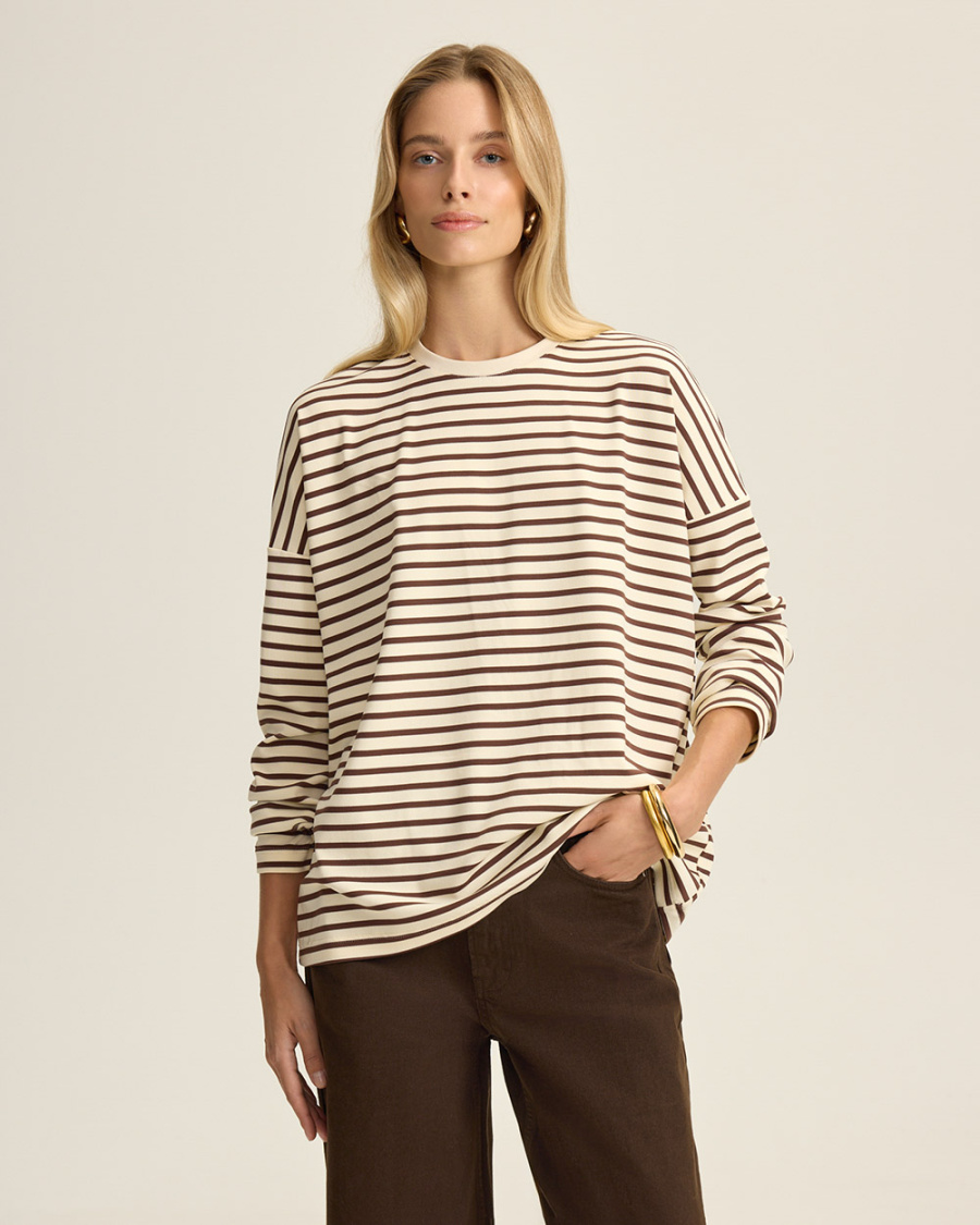 

Лонгслив в полоску, коричневый