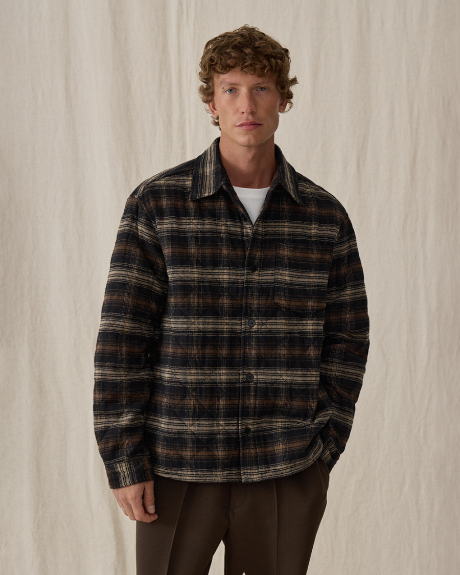 Мужская утепленная стеганая рубашка коричневый 15990₽