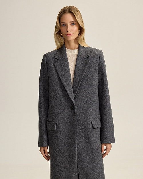 Однобортное пальто оверсайз из шерсти, серый