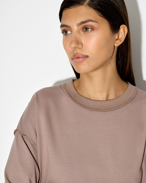 Оверсайз футболка с акцентными швами, из 100% хлопка, капучино