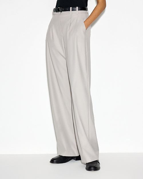 Прямые брюки c защипами, серый