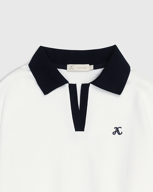 Свитшот с воротником поло, из 100% хлопка, белый