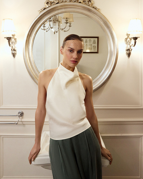 Топ с открытой спиной, из лиоцелла и вискозы, молочный