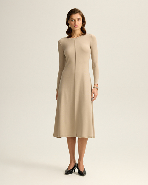 Платье с акцентным швом, из тенселя с шерстью, бежевый