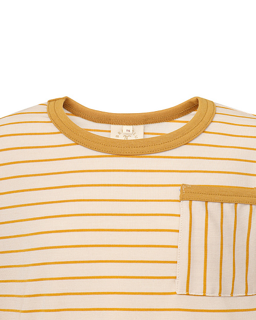 Детский лонгслив в полоску Unisex, из района, светло-бежевый, желтая полоска