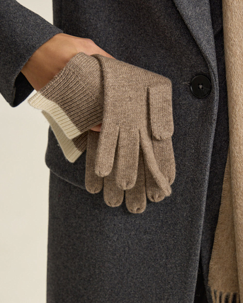 Вязаные перчатки из шерсти с кашемиром, бежевый меланж