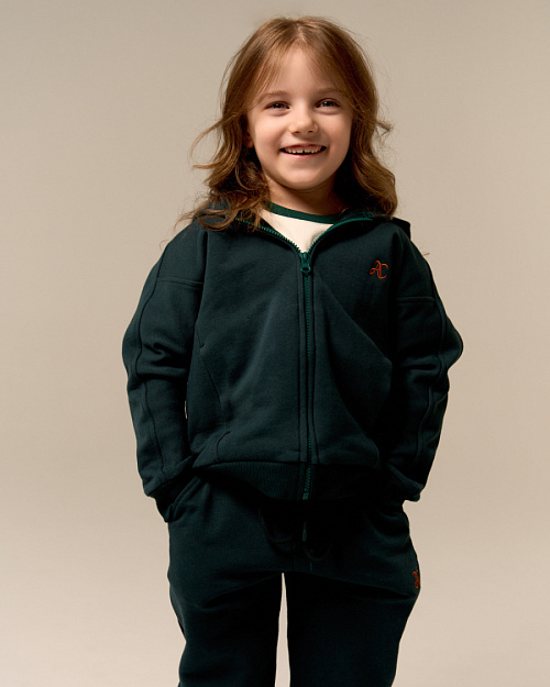 Детская толстовка Unisex с капюшоном, на молнии, зеленый