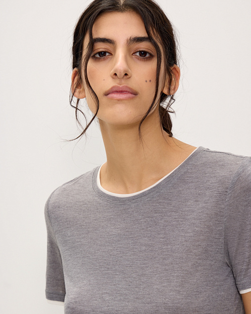 Футболка с имитацией многослойности, из модала с шелком и кашемиром, серый меланж