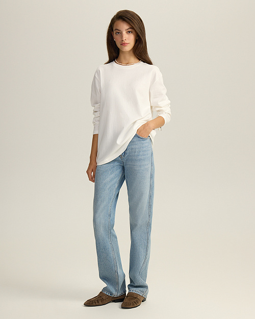 Лонгслив прямого кроя из плотного хлопка, белый