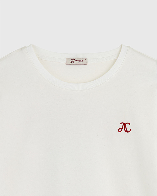 Хлопковая футболка оверсайз с вышивкой и принтом, молочный