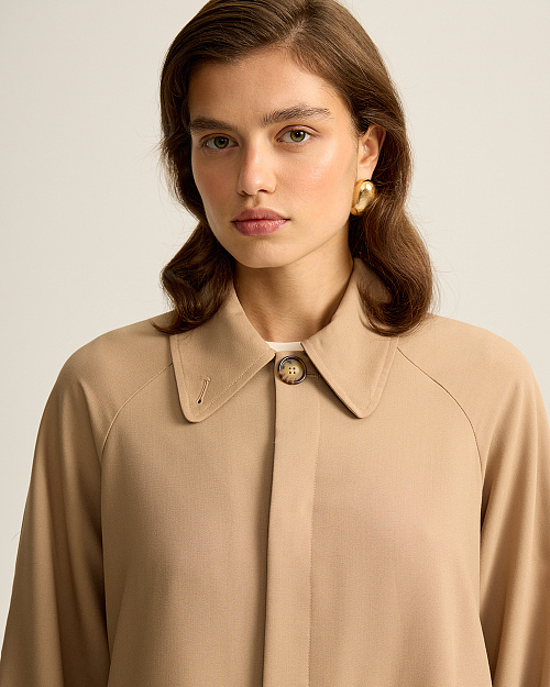 Пыльник с воротником трансформером, бежевый