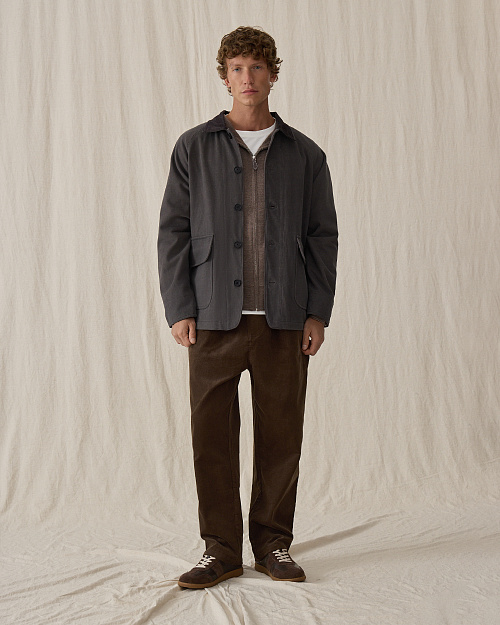 Мужская куртка с вельветовым воротником, серый