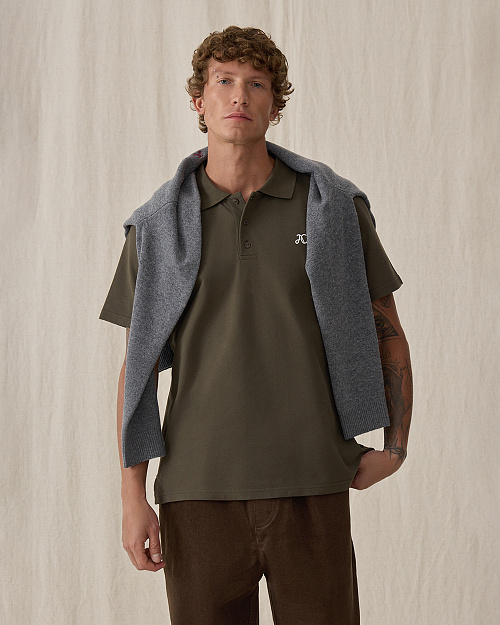 Футболка поло прямого кроя, хаки