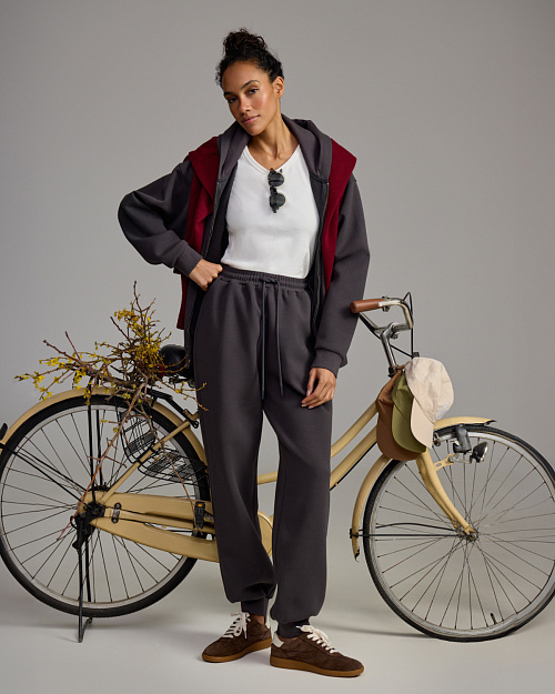 Худи оверсайз на молнии, Unisex, темно-серый