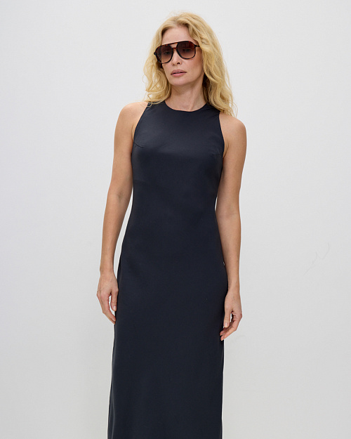 Приталенное платье макси без рукавов, из модала, темно-синий