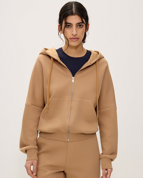 Толстовка-худи на молнии женская, бежевый