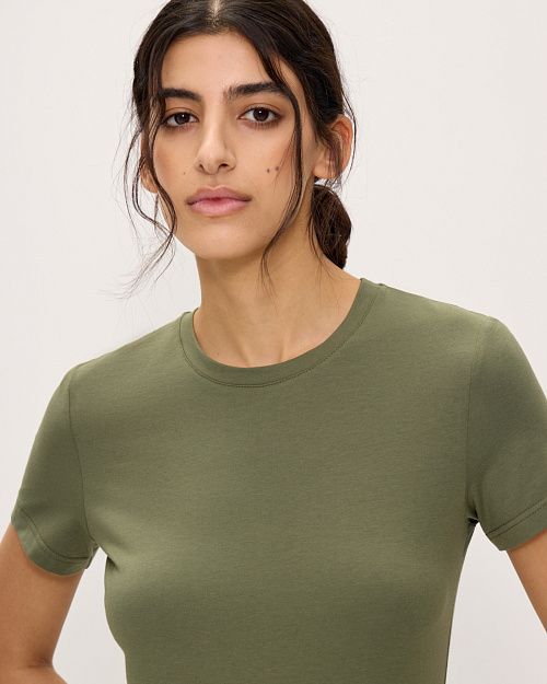 Приталенная футболка из хлопка и модала, хаки