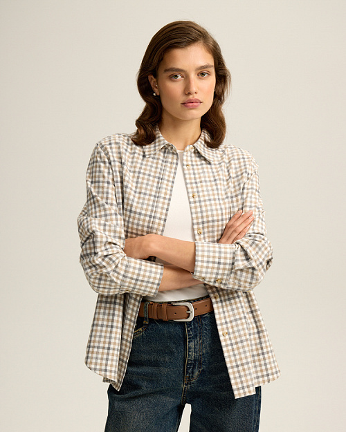 Клетчатая рубашка из плотного хлопка, бежевый