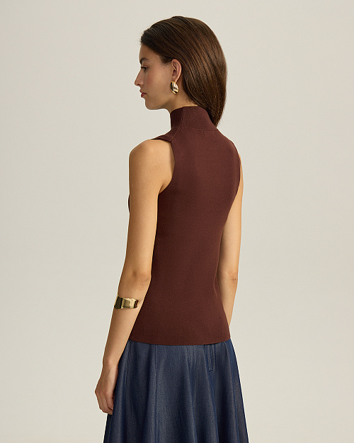 Трикотажный топ с воротником стойкой, из вискозы, коричневый