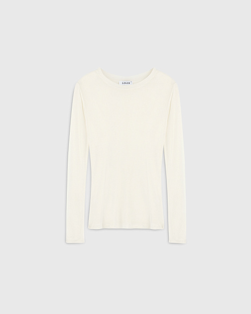 Прозрачный лонгслив из тенселя с шерстью, молочный