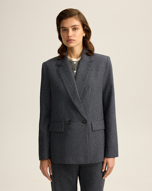 Твидовый жакет прямого кроя, синий