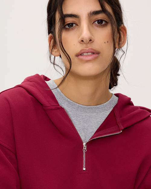 Худи с воротом на молнии, бордовый