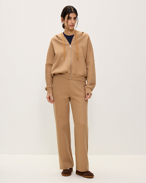 Толстовка-худи на молнии женская, бежевый