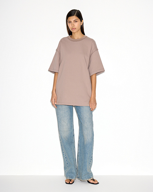 Оверсайз футболка с акцентными швами, из 100% хлопка, капучино