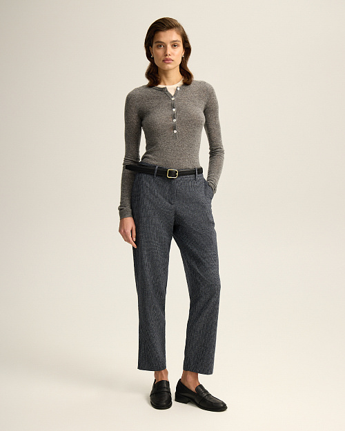 Шерстяной лонгслив на пуговицах, с эффектом многослойности, серый меланж