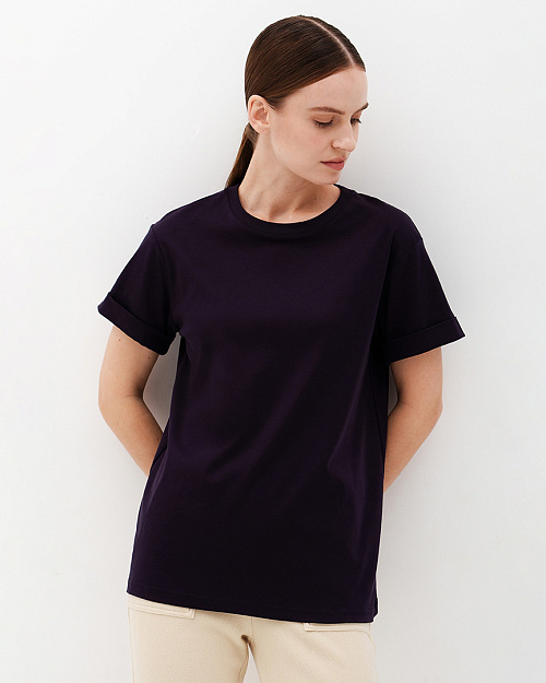 Футболка бойфренд Relaxed fit из мерсеризованного хлопка, темно-синий