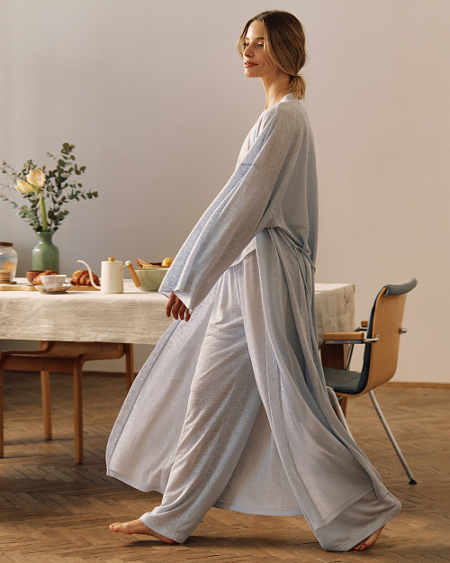 Свободные брюки на завязках, светло-голубой