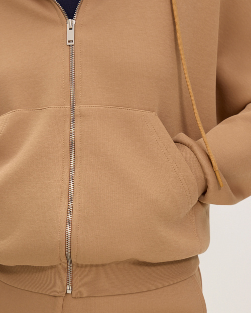 Толстовка-худи на молнии женская, бежевый